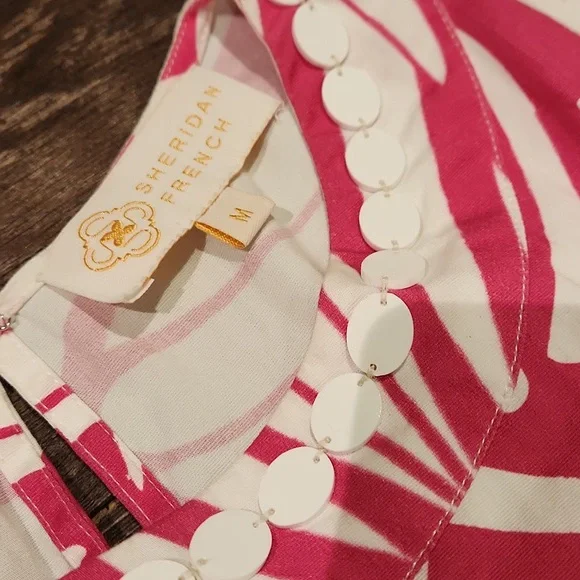 ❤️ NWOT! SHERIDAN FRENCH PINK WHITE COTTON DOLMAN BLOUSE WITH BEADED NECKLINE